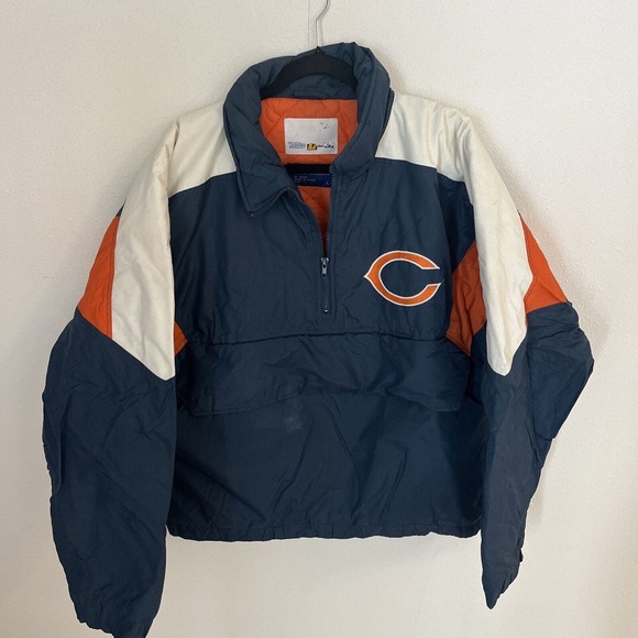 Vtg Chicago Bears Pro Line Blue Pullover Quarter Zip Coat Large - Picture 1 of 4